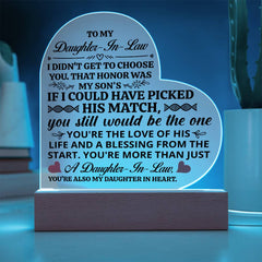 To My Daughter-in-Law Honor – Acrylic Heart Plaque